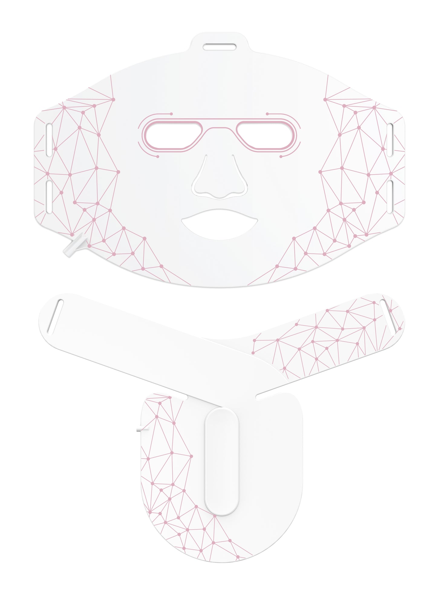 White face mask with geometric red lines on a white background