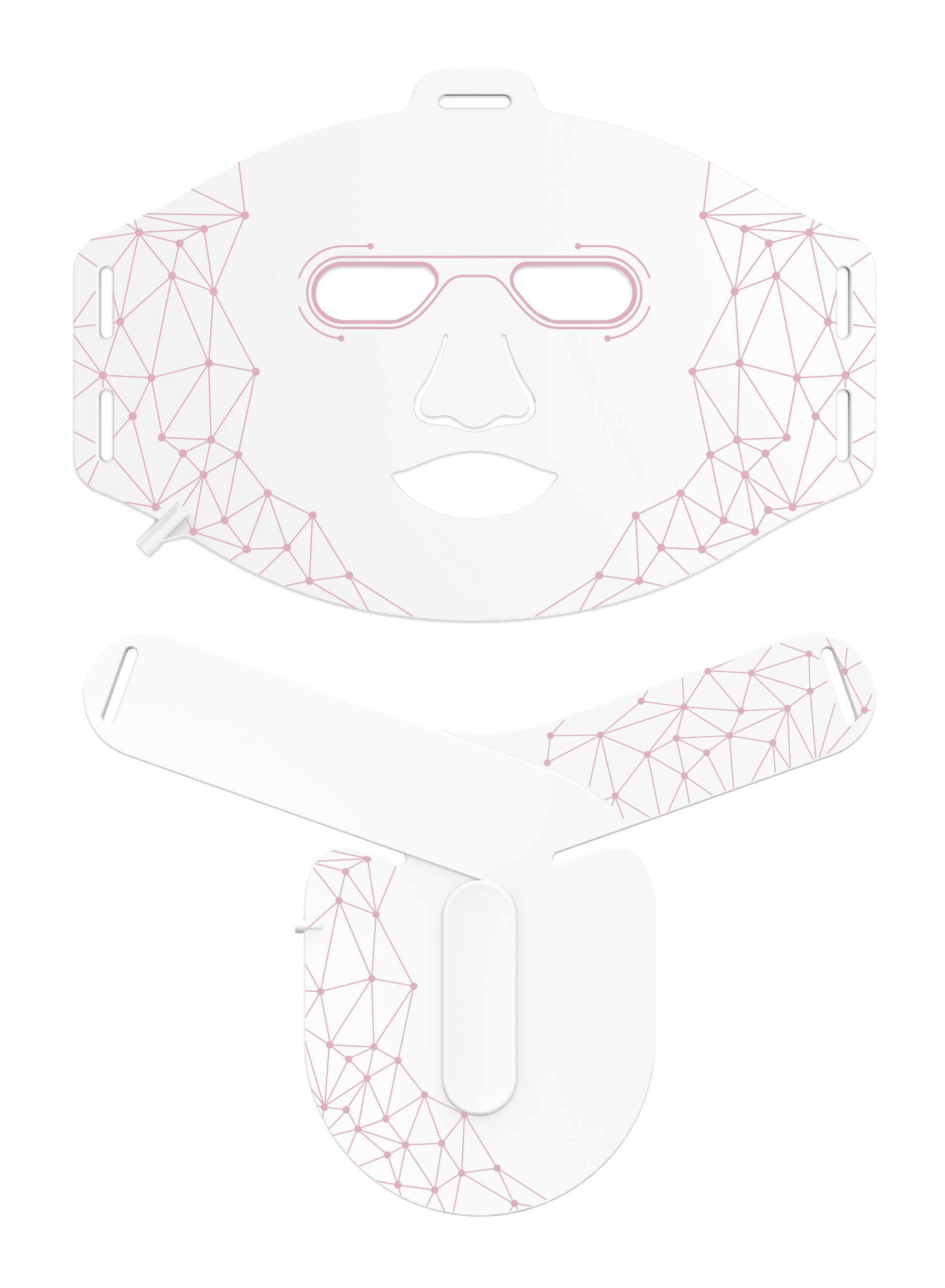 White face mask with geometric red lines on a white background