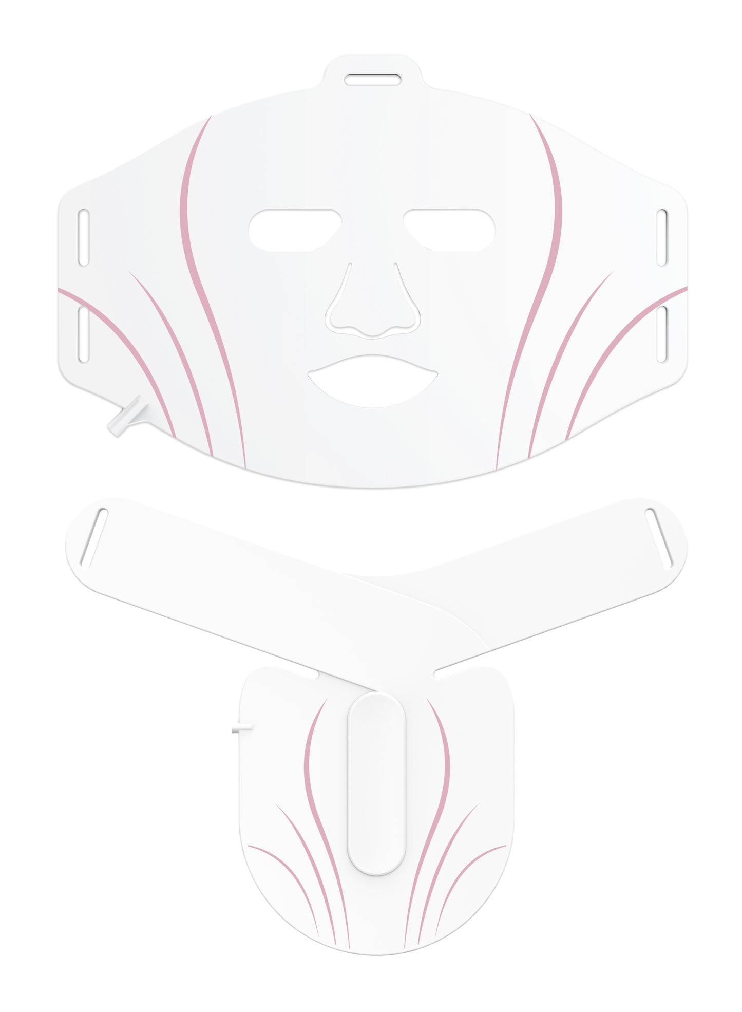 White protective gear with red accents on a white background