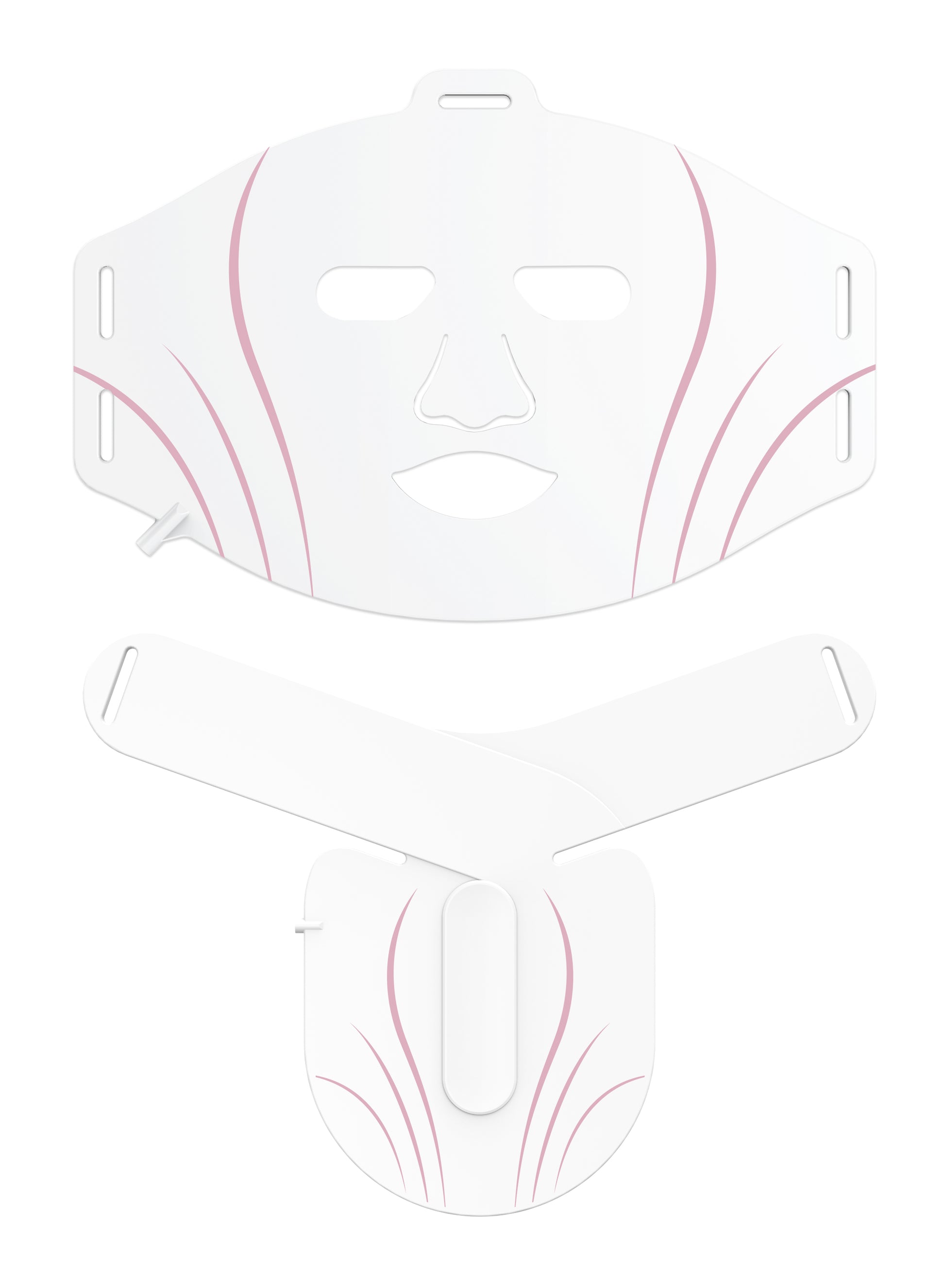 White protective gear with red accents on a white background