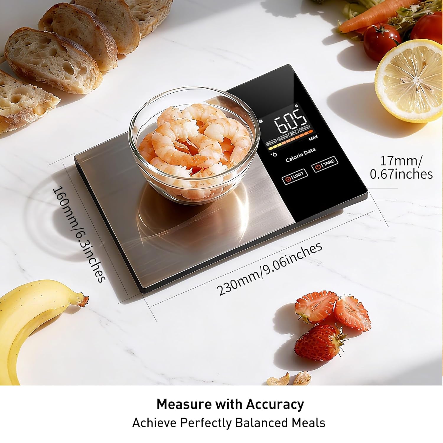 Smart Bluetooth Kitchen Scales with Calorie & Nutrition Tracker App | 1g Precision Food Scale for Meal Prep, Portion Control & Diet Management | Tare Function, LED Display